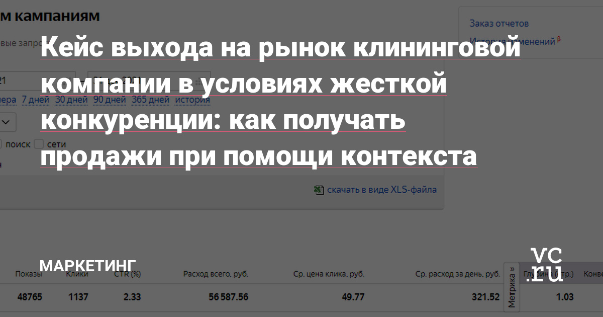 «Выходить на рынок уже поздно, везде большая конкуренция, у меня нет шансов!» — готовы поспорить, вы слышали подобные фразы и, возможно, из-за этого даже не пробовали. В эфире digital-агентство Tesla Target и мы расскажем как нашему сотруднику Анне Драгун удалось получить конверсию 10,6% с помощью контекстной рекламы для новой клининговой компании.